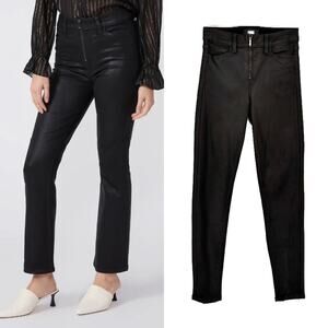 Paige Claudine Exposed Front Zipper size 24 Black Fog Luxe Coated Skinny Leg
